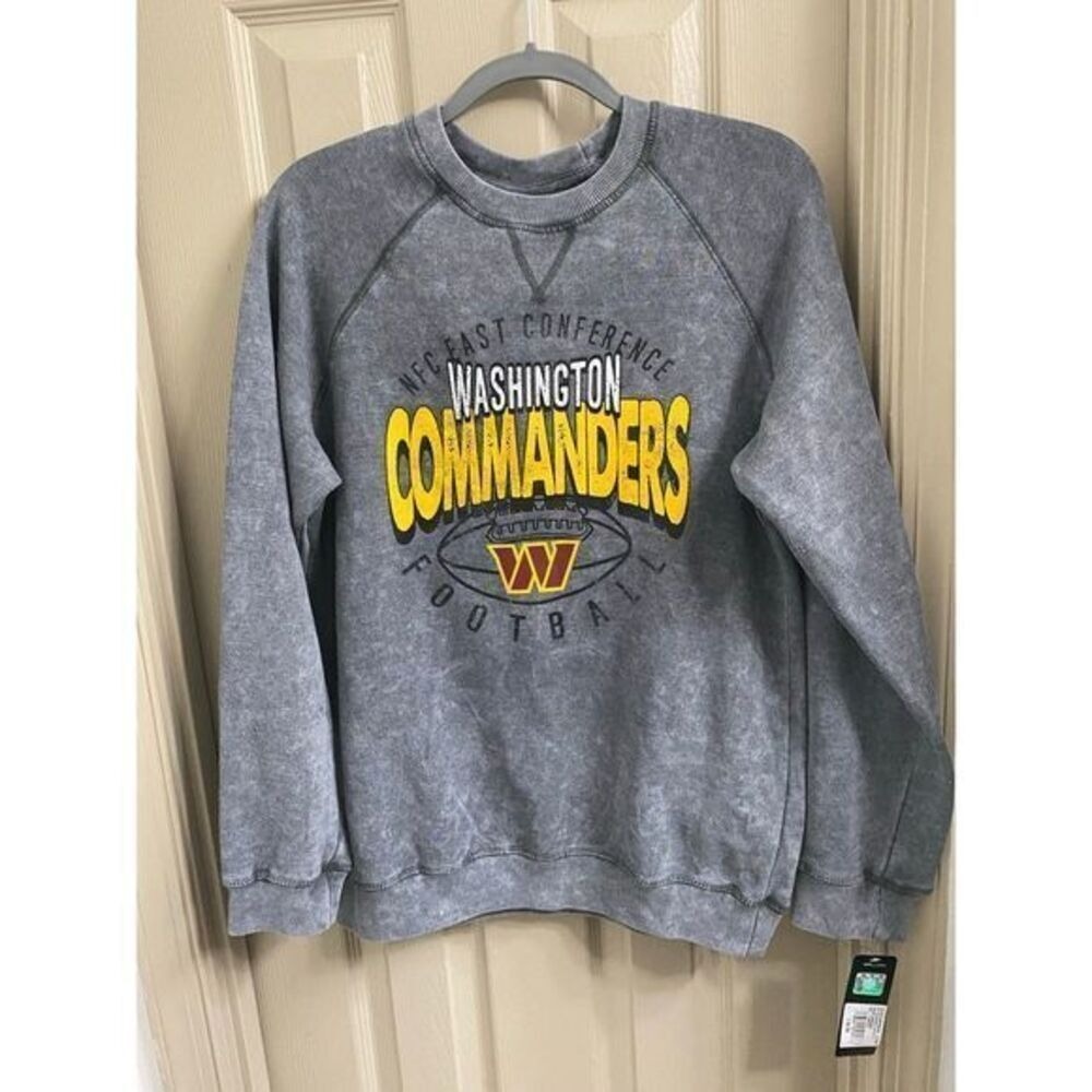 NFL Team Apparel Washington Commanders Acid Wash Grey Pullover Sweatshirt Kids